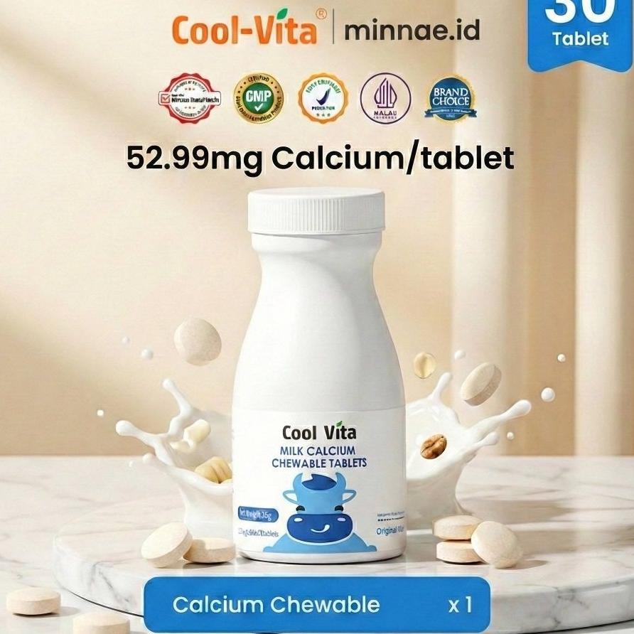 Coolvita Milk Calcium Chewable Tablet Rasa Original 1 Botol Isi 30 Tablet Suplemen Kalsium Tulang Me