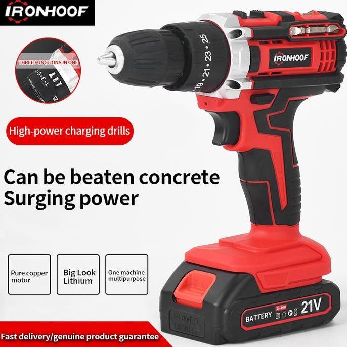 Ironhoof Mesin Bor Listrik Bor Baterai Bor Tanpa Kabel 24V Set Lengkap Pasti Diskon