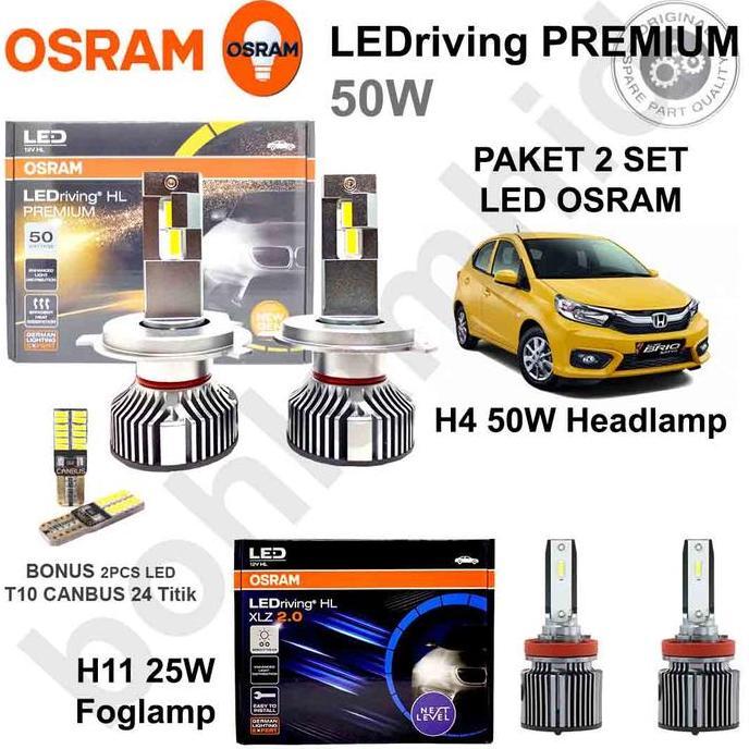 Lampu Led New Brio Osram Headlamp H4 80W Premium + Foglamp H11 Xlz 3.0 50W Car