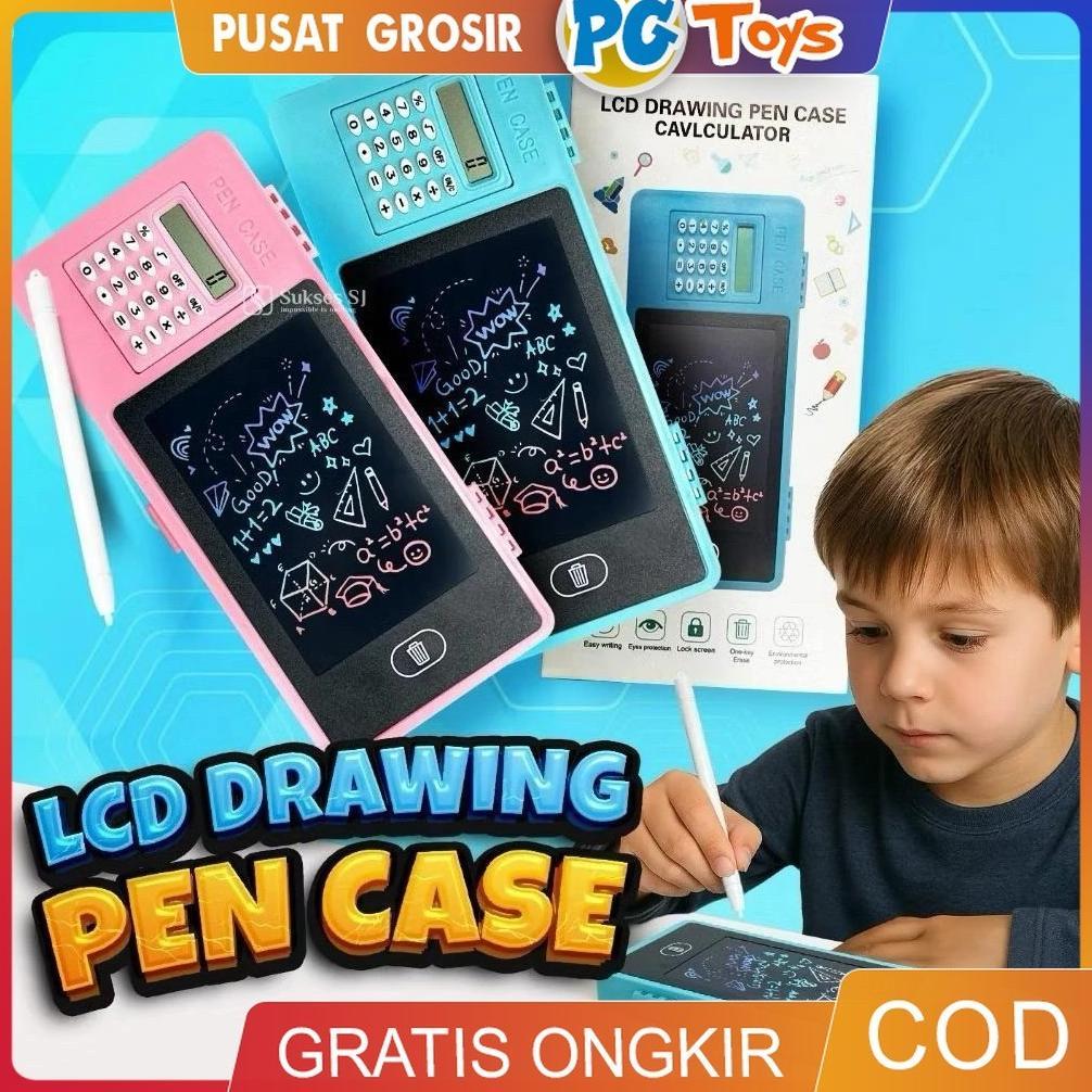 Diskon 3In1 Lcd Drawing Pad + Kotak Pensil + Kalkulator Keren Box Digital Draw Board Papan Tulis Cor