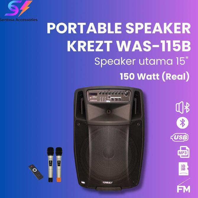 TERLARIS!! SPEAKER PORTABLE KREZT WAS-115B PORTABLE SPEAKER 15 INCH SPEAKER BLUETOOTH TWS