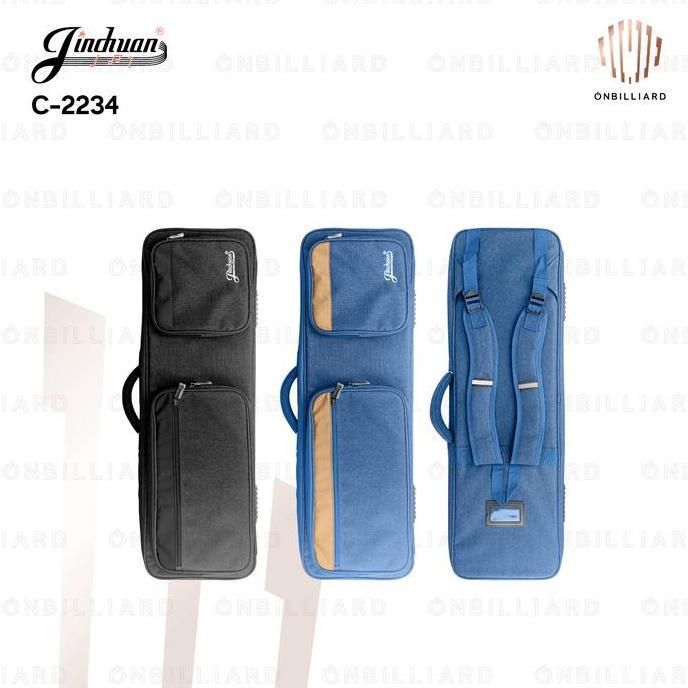 JINCHUAN C-2234 Tas Stick Billiard 3x4 Cue Soft Case 3 Butt 4 Shaft 7 Lubang Sekat Kain Billiard Bil