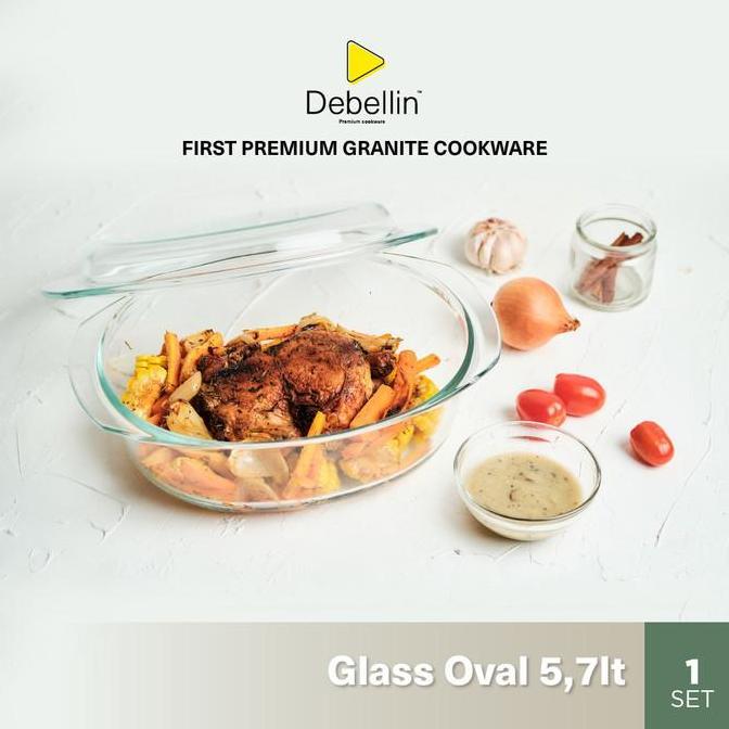 TERLARIS Debellin Glass Oval Casserole Mangkok Saji Kaca Borosilicate 5,7 Liter gratis ongkir