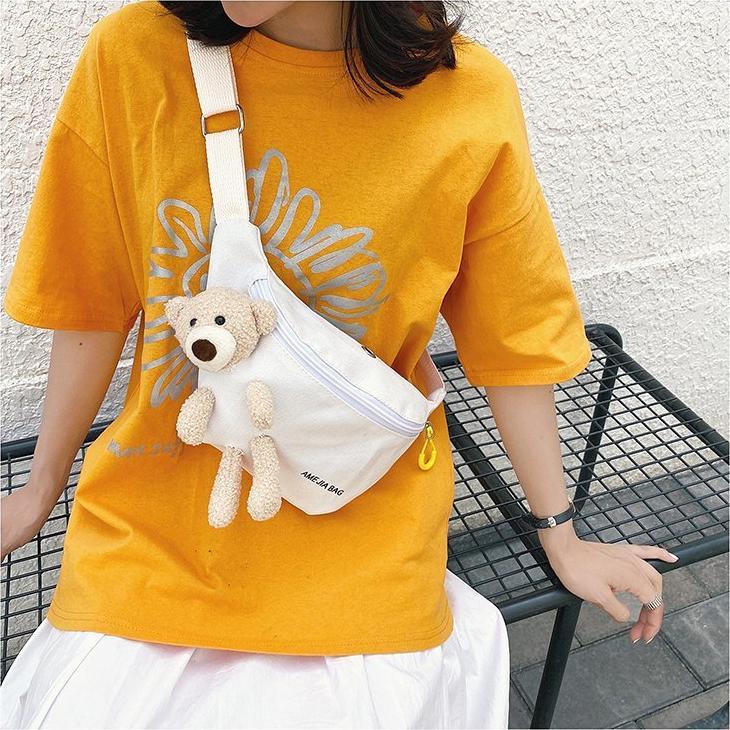 BESTPROMO BAO004 Tas Samping Wanita Tas Pinggang Waistbag Korea Desain Boneka Beruang Lucu/Tas Pungg