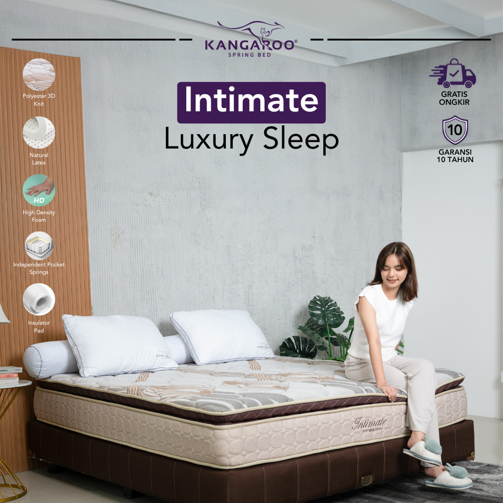 Kangaroo Intimate Pocket Spring Kasur Spring Bed Natural Latex 100% Pillow Top - Ukuran 120x200cm, 1