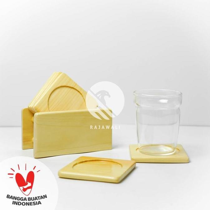 BEBAS ONGKIR - Coaster / Tatakan Gelas Kayu Pinus 1 Set | Peralatan Makan Rajawali Kraftindo