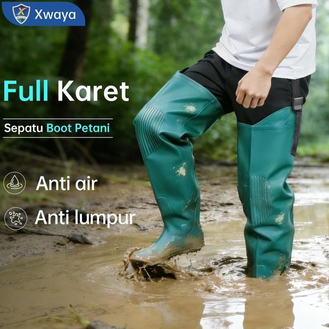Xwaya Sepatu Boot Karet Tinggi 75cm Anti Slip untuk Sawah Tambak Banjir Perlindungan Penuh Pertanian