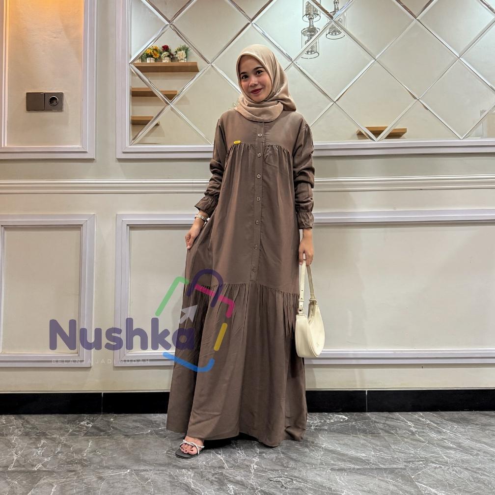 100% Aman Gamis Mahira Rayon Twill / Gamis Lengan Balon / Gamis Kancing Busui Premium Quality Kekini