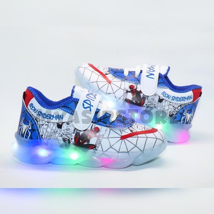 Sepatu Anak Laki-laki Model Lampu Led Karakter Spider Sneakers 1-6 Tahun