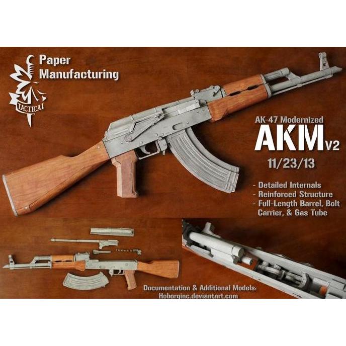 (Mainan Kertas) DIY Papercraft Kertas pola Senjata AK 47 AKM V2 real Size