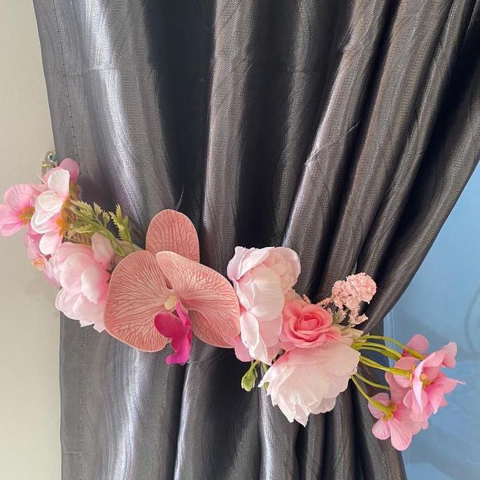 Tali Hordeng Bunga / Pengikat Hordeng Aesthetic / Perekat Hordeng Cantik Pink Putih Ungu Terlaris