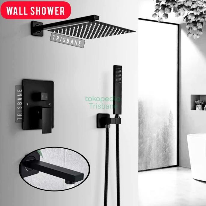 xifarah_boykan - shower set hitam big size 10 inch wall shower mandi tanam premium black keran