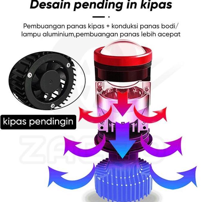 Zacro Y7D Lampu Led Mobil Dan Motor H4 Mini Projector Projie Super Bright 50 Watt Dilengkapi Kipas /
