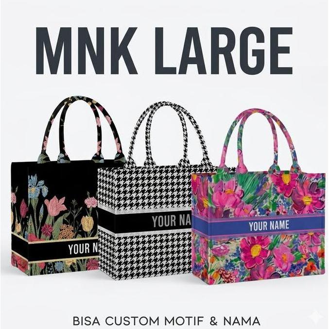 TOTEBAG NAMA | Tas kanvas | MNK bag Initial Large size Bisa Custom Nama - Ukuran 41x36x20 cm - Tote,