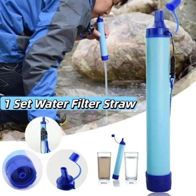 EQVON 1 Set Water Filter Straw Filter Air Minum Portable Outdoor Filter Air Darurat Berkemah Filter 