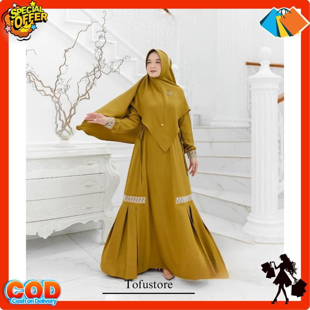 Gamis Syari Set Hijab Warohmah Syar'I Fashion Muslim Wanita Terbaru Baju Muslimah Dress Maxi Busui F