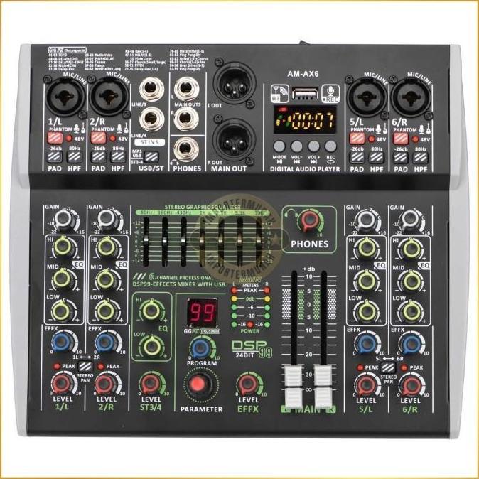 VURYOH Mixer Audio Professional DSP 99 Effects Bluetooth USB 6 Channel