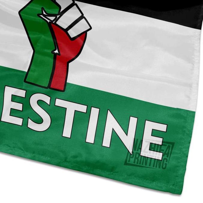 Nazhifa Printing - Bendera Palestine, Bahan Satin Peles, Ukuran Kecil-Besar, 1 sisi
