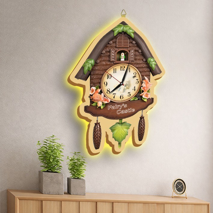 Jam Dinding Cuckoo Unik Rumah Burung Vintage – Dekorasi Estetik Klasik dengan Bandul Pine Cone, Sile