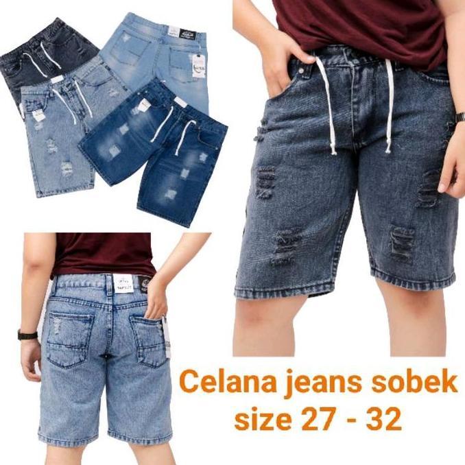 Celana Pendek Jeans Robek Pria Celana Pendek Sobek Hitam