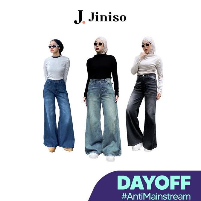 DAYOFF - JINISO Highwaist Flare Cutbray Celana Jeans Wanita