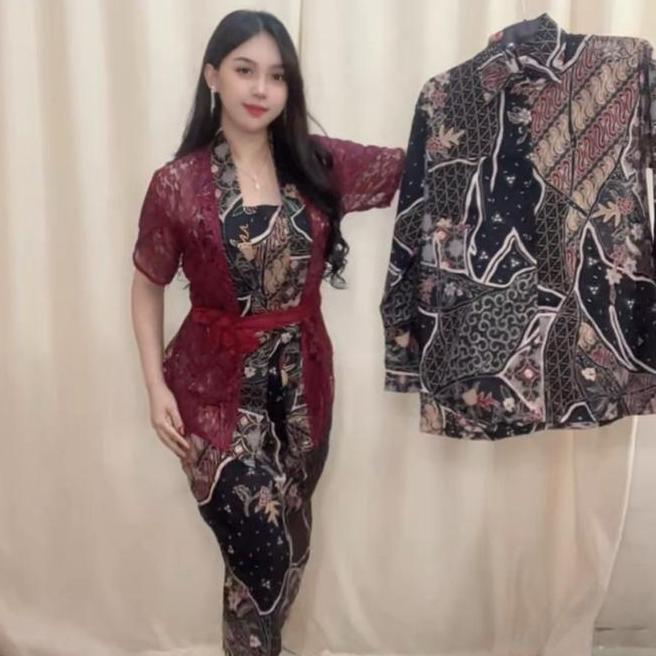 Dress Batik Fuji Set Kebaya Drees Wanita Kebaya Wisuda Dress Natal Songket Pesta Setelan Brokat Kond