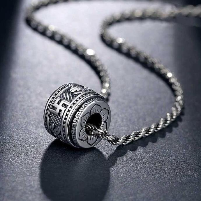 Youboy- Kalung Liontin Roda Swastika / Kalung Rantai + Liontin Mantra Warna Silver Berkualitas / Six