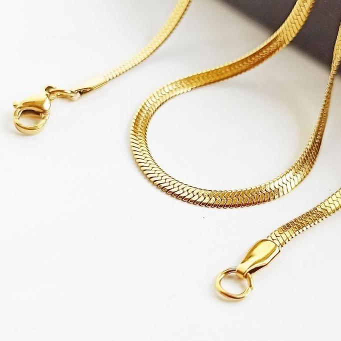 Youboy- Kalung Titanium Vee Model Belut Ular Pipih 60Cm - Kalung Pria Wanita