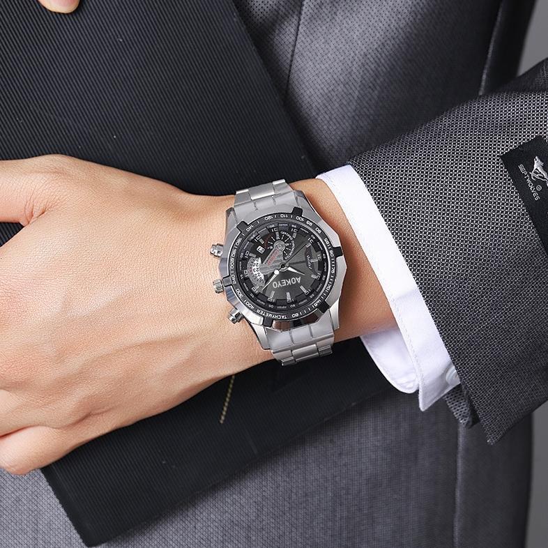 SUPER SALE Aokeyo S001 Jam Tangan Pria Anti Air Original Luxury Stainless Steel Jam Tangan Cowok Fre