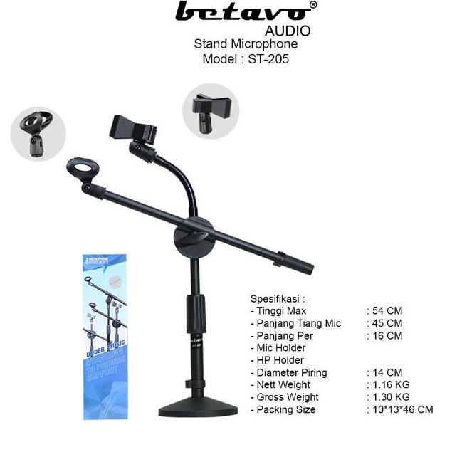 Professional Stand Microphone Betavo St205 Mic Holder Mic Holder Jepit Piringan Bulat Besi