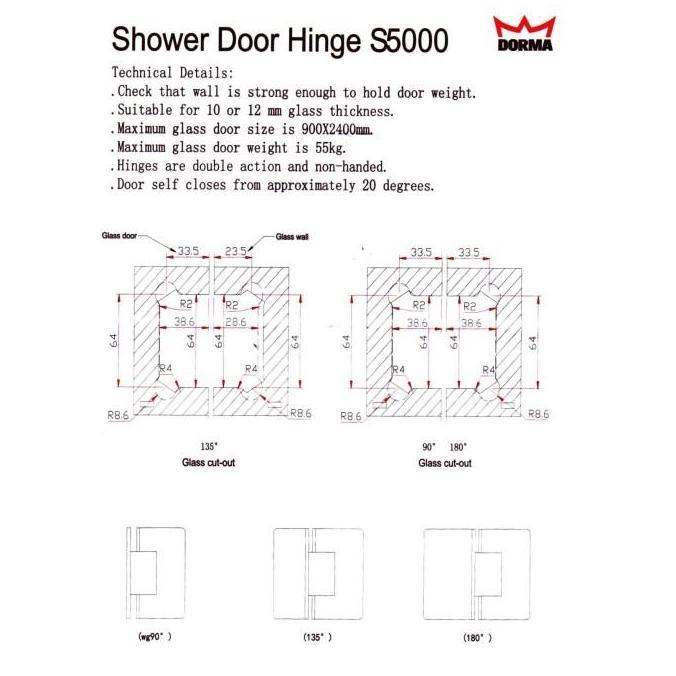 Shower Hinge Dorma S5000 - 164 Glass To Glass Engsel Pintu Kaca Shower