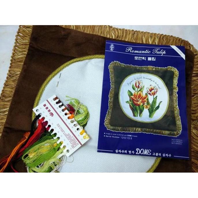 DISKON Paket Sulam Kristik Sarung Bantal DOME 120103 Bunga Tulip