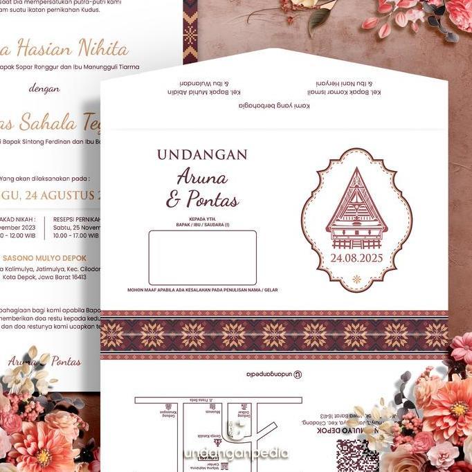 (50 Pcs) Undangan Pernikahan Semi Amplop. Adat Batak. Bahan Jasmine Gliter, TIK Tebal, Laminating / 