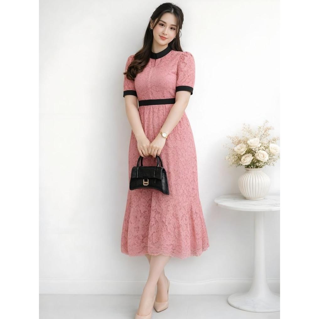 Dress Jumbo Brokat Momo Baju Pesta Kondangan Big Size Mc