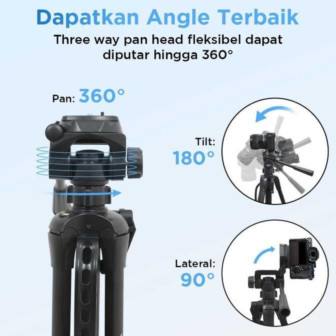 Tripod Kamera Professional Pan Head 360 Aluminium & Plastik Tinggi Maksimal 1.58m Quick Release Komp