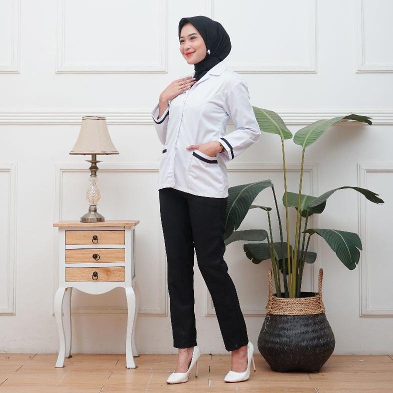Bergaransi Baju Dinas Putih Wanita Baju Putih Lis Hitam Pns/Pdh/Asn/Guru/Perawat Bidan