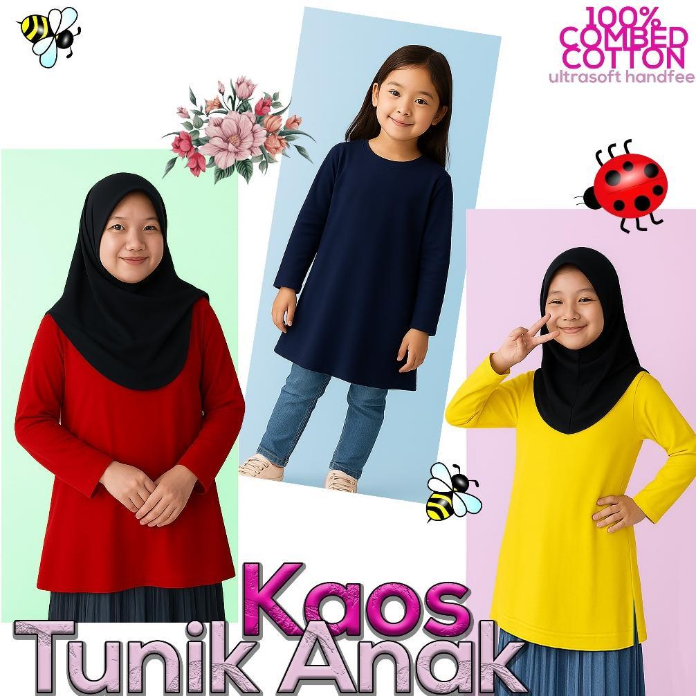 SUPER SALE kaos tunik anak polos combed 30s / atasan anak perempuan lengan panjang