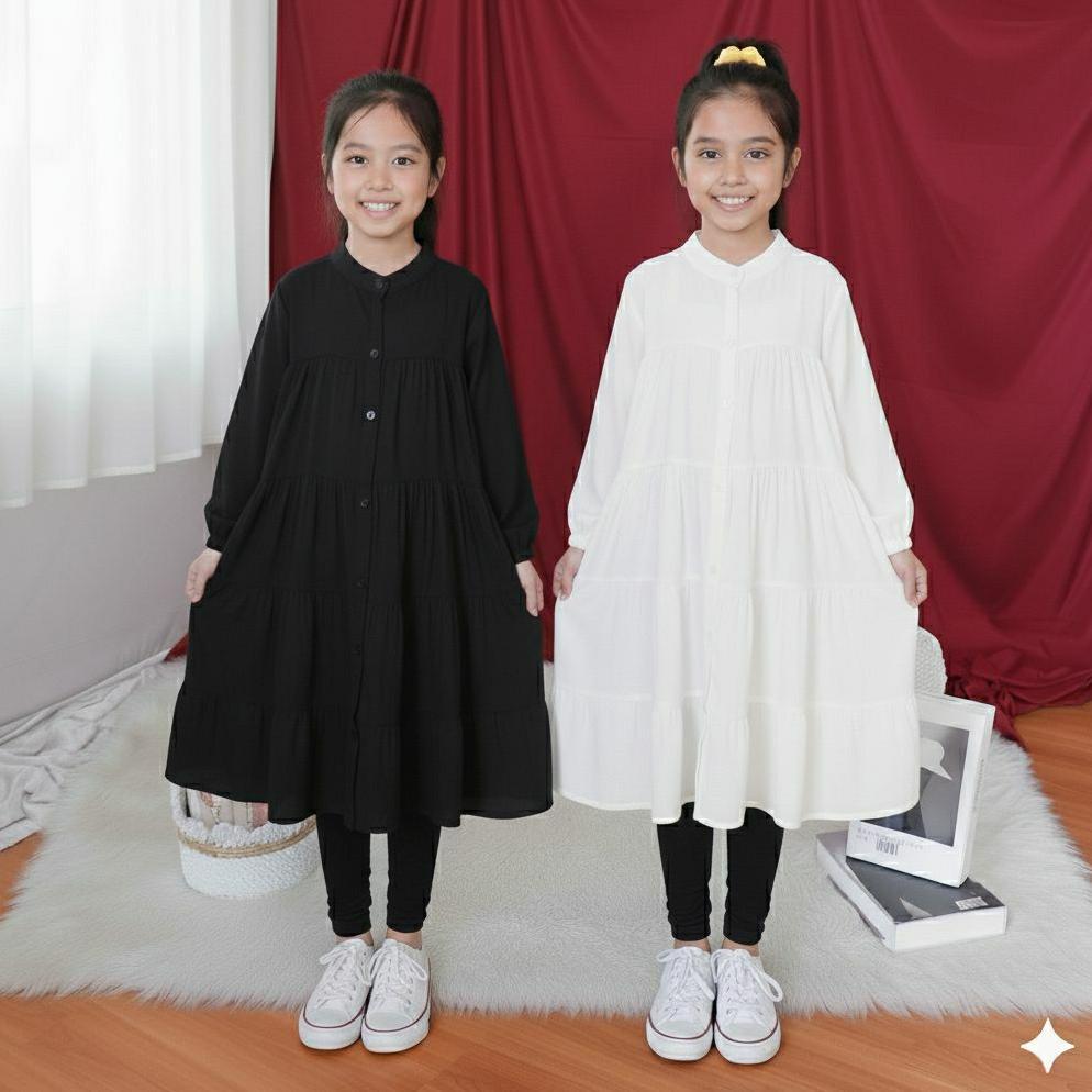 HIGH DEMAND Tunik Putih - Hitam Anak Perempuan Usia 1-7 Tahun  | BISA COD Midi Dres Bahan Rayon Prem