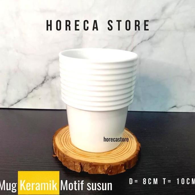 Mug minum estetik keramik motif susun 320ml - Gelas minum keramik