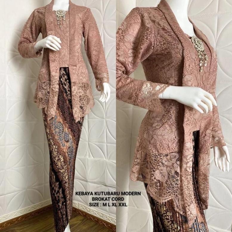 HOT Setelan Kebaya Kutubaru Brokat Modern / Set Kebaya Kutubaru Brokat Lengan Panjang / Kebaya Wisud