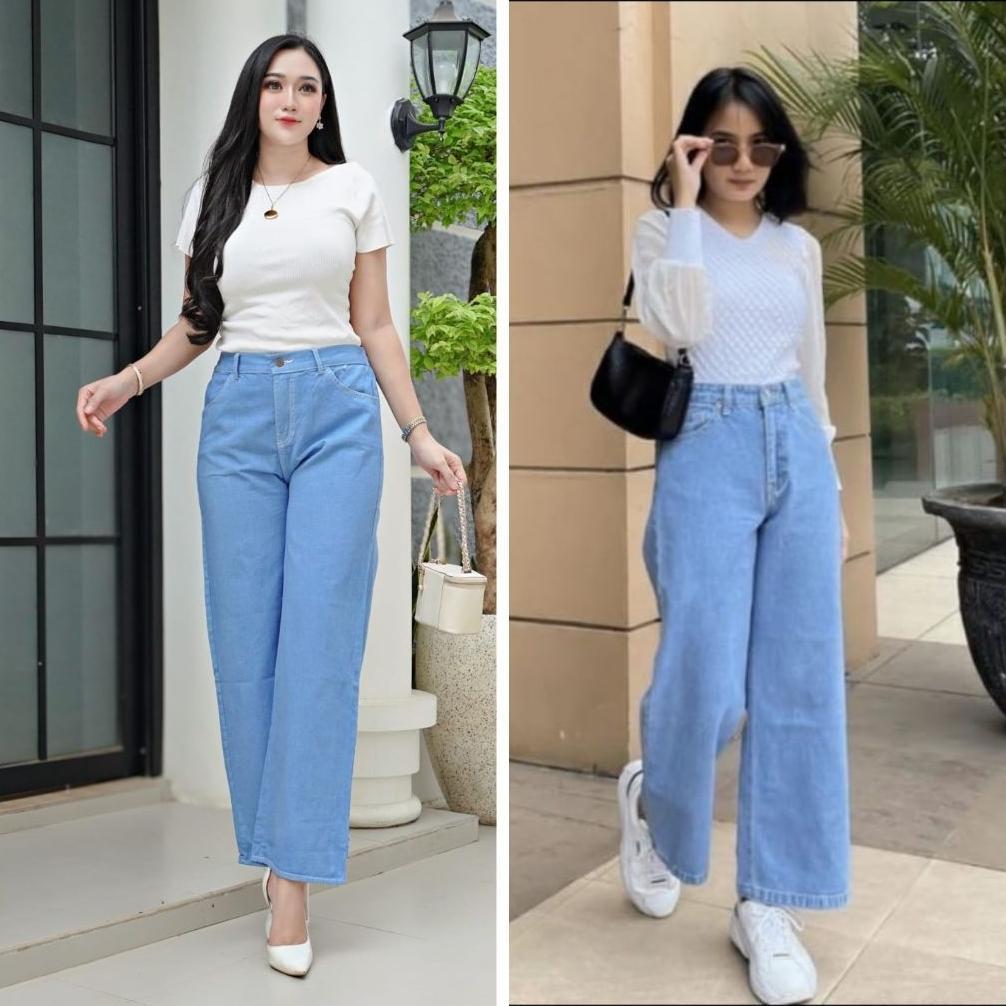 PROMO mozza Celana  kulot Jeans Wanita //celana highwaist jeans// celana panjang wanita