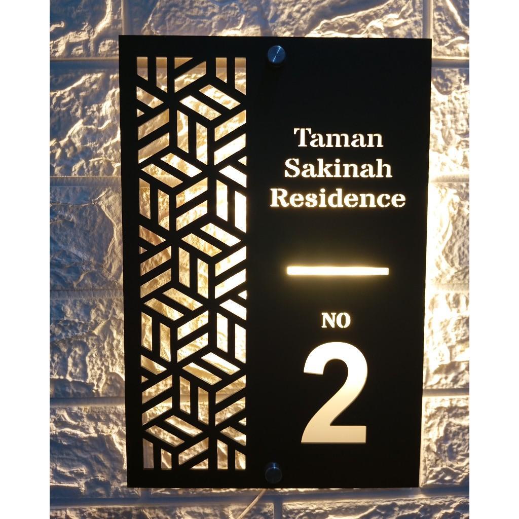Papan Nomor Rumah Akrilik Led Elegant | No Rumah Lampu Led