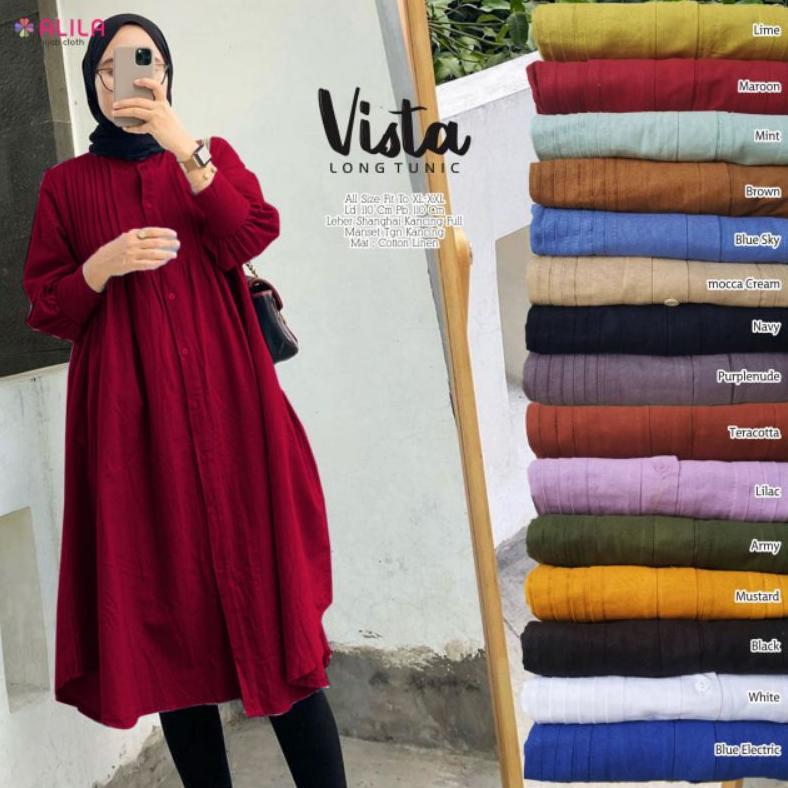 NEW Vista Long Tunik Bahan Cotton Linen Import Ori Berlabel ALILA/Long Tunik Katun Polos Ld 110