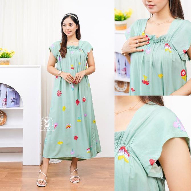 zalva_padigor - daster alona rainbow dress karet dada panjang selutut motif busui bumil daster nyama