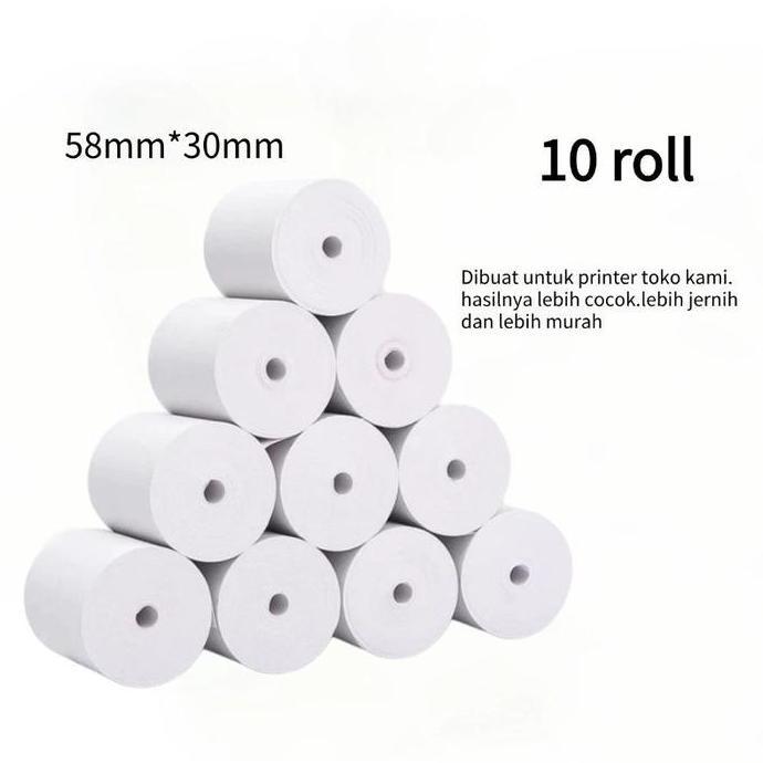 Terjaminmutu- Kertas Kasir Thermal 58X30 10Roll Supprot Pos-58B/Pos58A/Mp-58A1/Mp-58N/Mp-58M/Mp-58C/