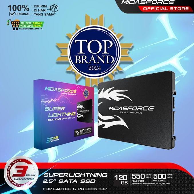 tevanikarya - ssd midasforce superlightning 120gb sata 3 6gb/s untuk laptop dan pc internal penyimpa
