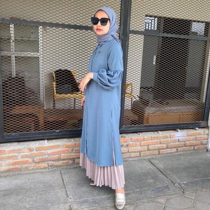 JUAL Dianara Tunik Kemeja Panjang Wanita Motif Polos Lengan Balon Shakila Twill JUAL