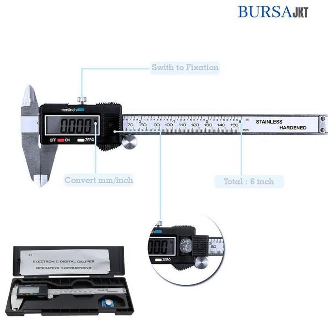 JAOPMAM JANGKA SORONG SIGMAT DIGITAL 150 MM LCD BOX STAINLESS HARDENED sigmat  stainless PROTOK