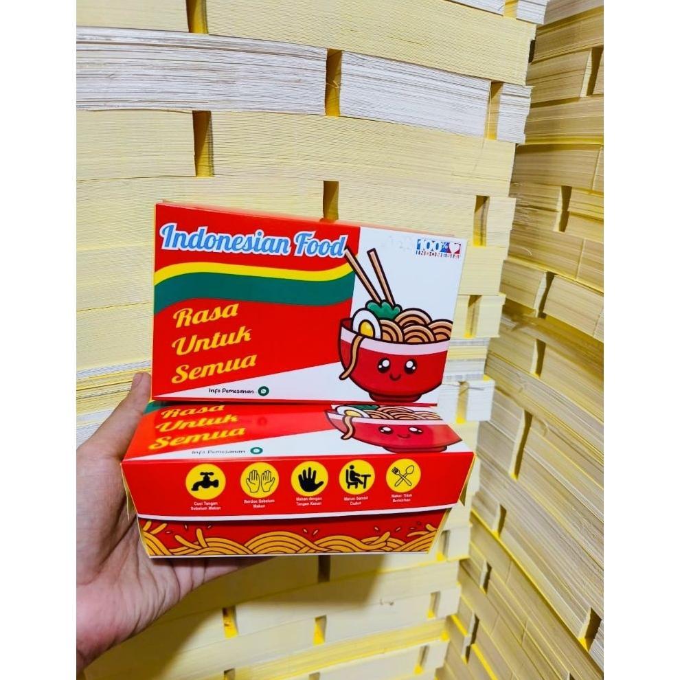 Dus Mie 100 Pcs Kotak Mie Level Goreng Ivory Laminasi Glosy Paper Lunch Box Kwetiau Mie Ayam Mie Yam