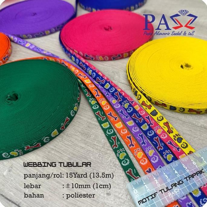Ready Webbing Tubular Polyester Motif Tulang Tapak 1 cm (Harga 1 rol)